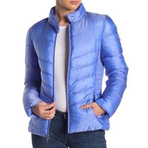 Via Spiga Smocked Quilted Puffer Blue Jacket